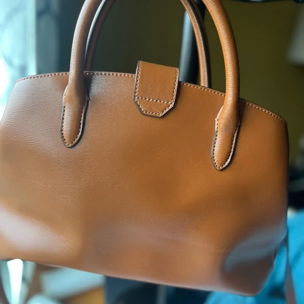 DKNY Tan Saffiano leather Layla Satchel